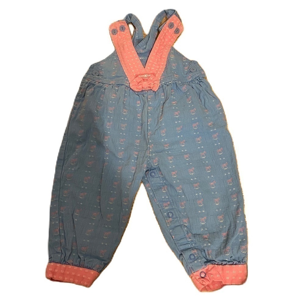 Vintage Oshkosh Denim Overalls Bow 24 mos Vestpak V-back Pink Made in USA